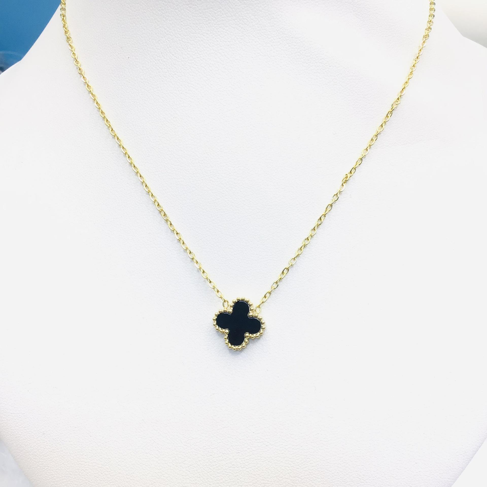 

13 мм подвеска Четырехлистный клевер 18K ожерелье титановая сталь классическое двустороннее ожерелье ракушка 18K