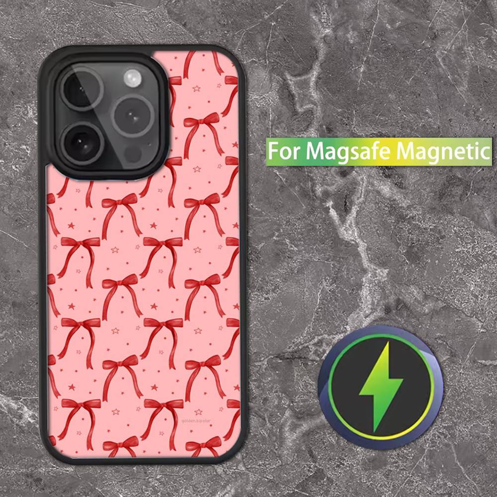 

Korean Cute Pink Bow Phone Case For iPhone 17,16,15,14,13,12,11,Pro,Max,Plus,Mini,SE Magsafe Magnetic Wireless Charging iPhone14