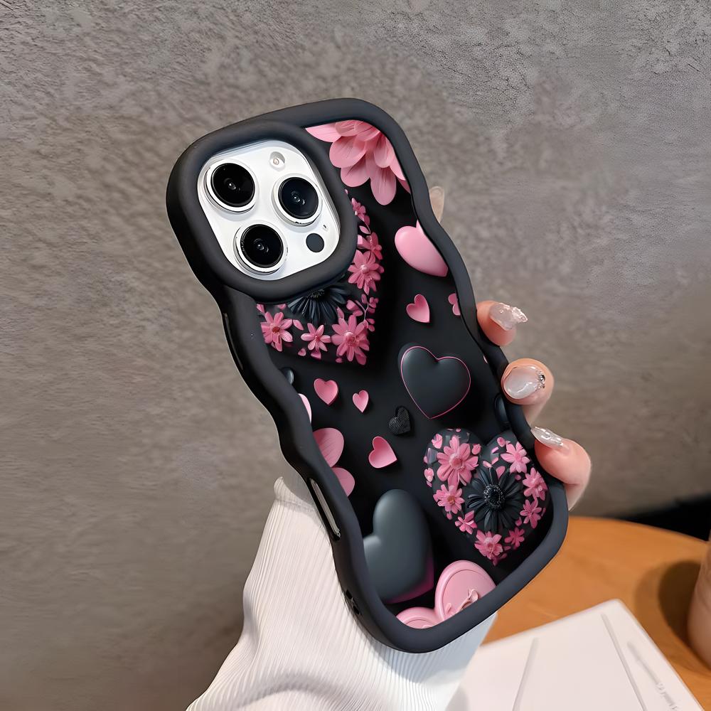 Y2K Leuchtende Herzen Wellige Kante TPU Handyhülle für iPhone 17 16 15 14 13 12 11 Air Pro Max Plus Buntes Cover