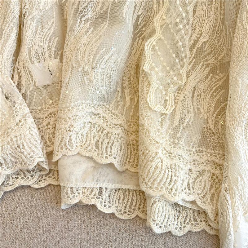 Fashion Temperament V-neck Ribbon Lace Shirt Women Long Sleeve Solid Loose Women's Blouses and Tops Vintage Slim Fit Elegant Lady Shirt Clothes 26431