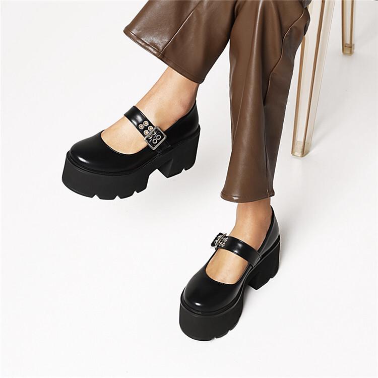 New large size Japanese round head small leather shoes  versatile muffin platform shoes  shoes