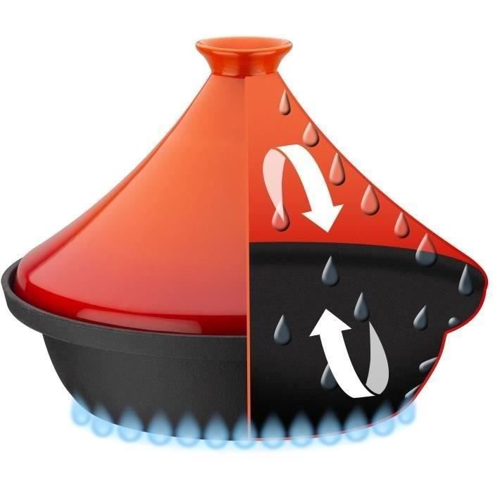 Solid Cast Iron Tagine - GSW - 30 X 22 Cm - Ceramic Lid - Induction - Orange