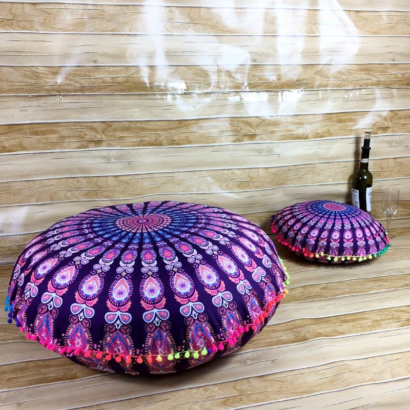 Bohemian 43cm/80cm Round Pillow Case Mandala Pattern Cushion Cover Indian Elephant Retro Meditation Floor Decorative Pillows
