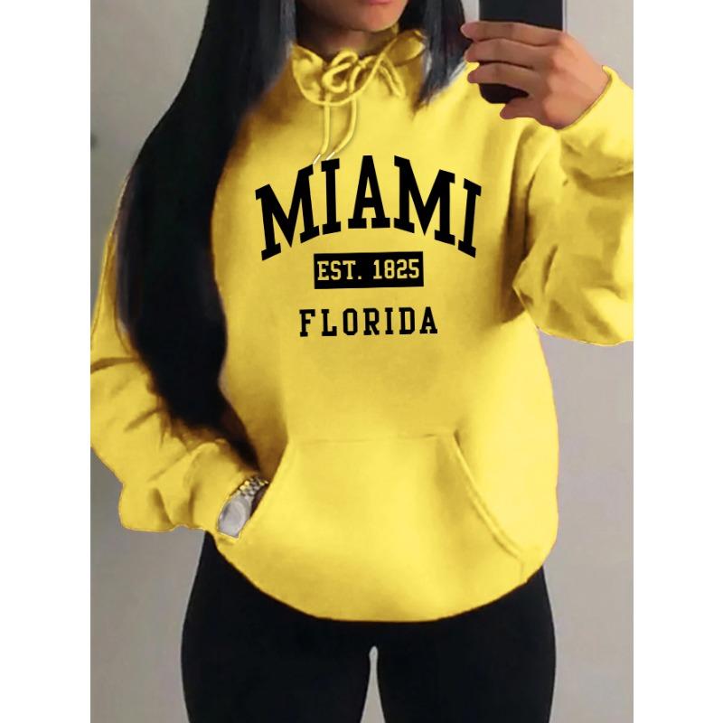 Miami Est 1825 City Art Letter Prints Women Hoodie Pocket Streetwear Harajuku Loose Hoody All-Match Fleece Female Clothing