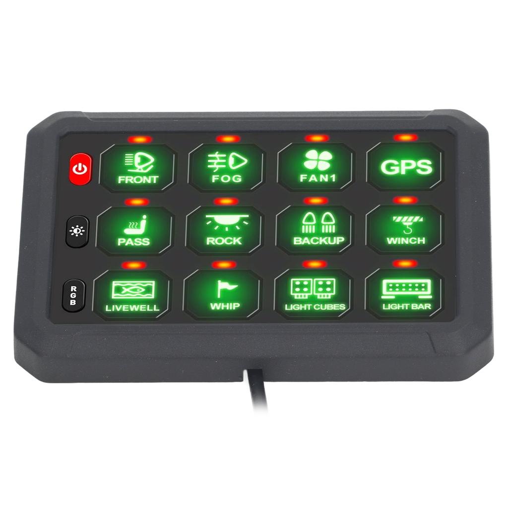 RGB 12 Gang Switch Panel 3 Silicone Buttons 5 Brightness Levels Multifunctional Auxiliary Circuit Control Box DC12‑24V