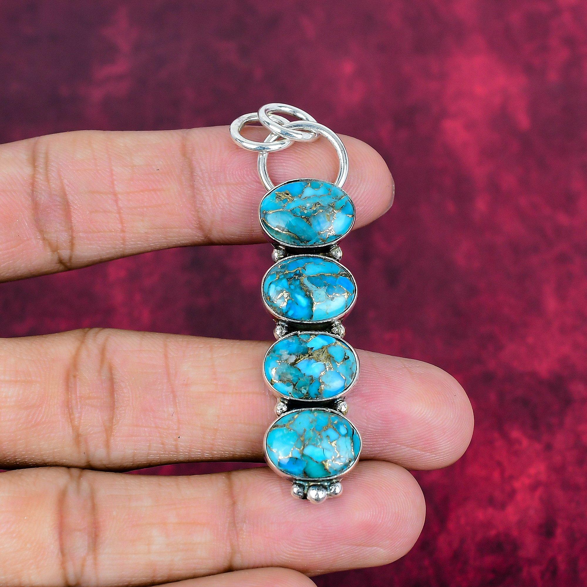 

Голубой медный бирюзовый кулон ручной работы с драгоценными камнями, 925 пробы серебряный кулон, старинные ювелирные изделия, для подарка на помолвку 2.63 Inches синий