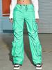 Rose Beauty A Flap Pockets Drawstring Ruched Cargo Parachute Pants