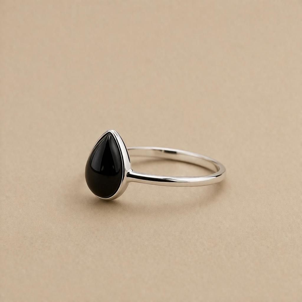 Black Onyx Pear Ring 7x10mm, 925 Sterling Silver Minimalist Ring, Dainty Minimalist Jewelry for Women