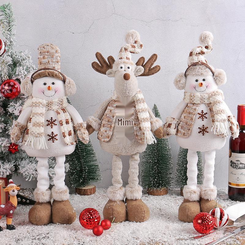 Christmas Snowman Telescopic Doll with Knitted Earmuffs & Reindeer - Desktop & Window Decoration Ornament