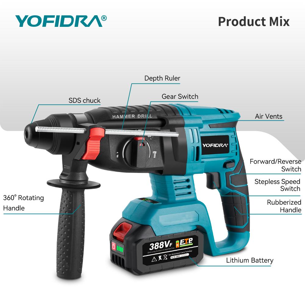 Mașină de găurit cu ciocan electric fără perii YOFIDRA, 26 MM