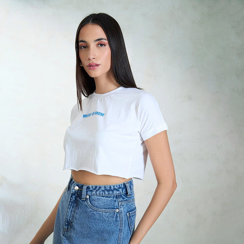 Virgio Women Crop Length Regular Boxy Fit Round Top