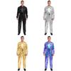 Herr Glansig Metallisk Nedvikt Krage Långärmad Hög Midja Jumpsuit Halloween Kostym