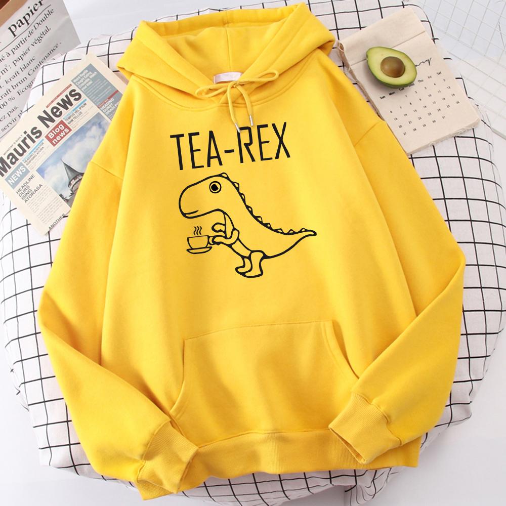 Tea Rex Lustiger Dinosaurier Kaffee trinken Print Hoodies Herren Herbst Übergroßer Hoodie Einfache Fleece-Sweatshirts Street S-Xxl Trainingsanzug