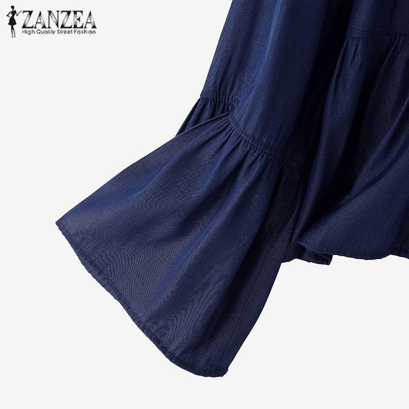 ZANZEA Women Casual Solid Color Round Neck Long Sleeve Blouses