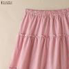 ZANZEA Women Casual Elastic Waist Loose Stripe Long Skirts