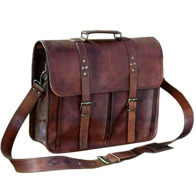 Vintage Goat Leather Messenger Real Satchel Genuine Laptop Brown Briefcase Bag