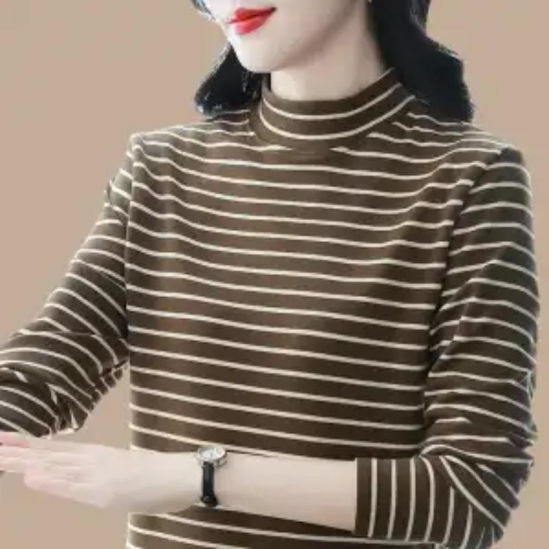 German Velvet Half-Turtle Collar Bottoming Shirt for Women Autumn Winter Western Style Warm Inner Outerwear Long Sleeve T-Shirt