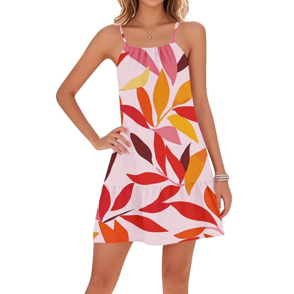 Vestidos casuais femininos com decote redondo e alças ajustáveis, costas nuas, para praia