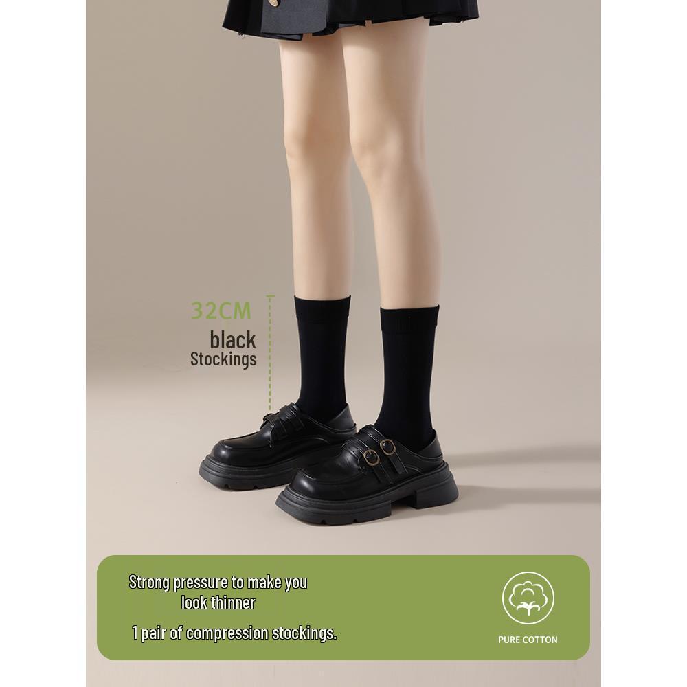 

Women s Black Over-the-Knee Compression Socks - Slimming, Mid-to-High Calf, Perfect for Skirts, Spring & Autumn Seasons One size