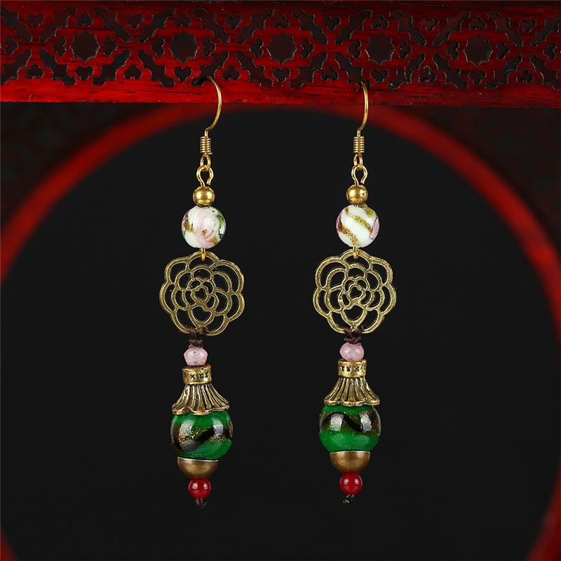 

Классические серьги с кисточками из нефрита ручной работы, ретро женские длинные темпераментные серьги из агата и ракушек в античном стиле, серьги.