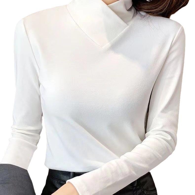 Women's Half-High Collar Fleece Base Layer Shirt – Versatile Long Sleeve T-shirt for Autumn/Winter.