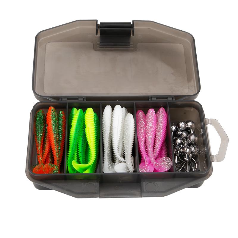 

Набір м яких силіконових приманок Ke Maile Spiral T-Tail T-tail 40pcs + Crank Hook 2# 20pcs Set