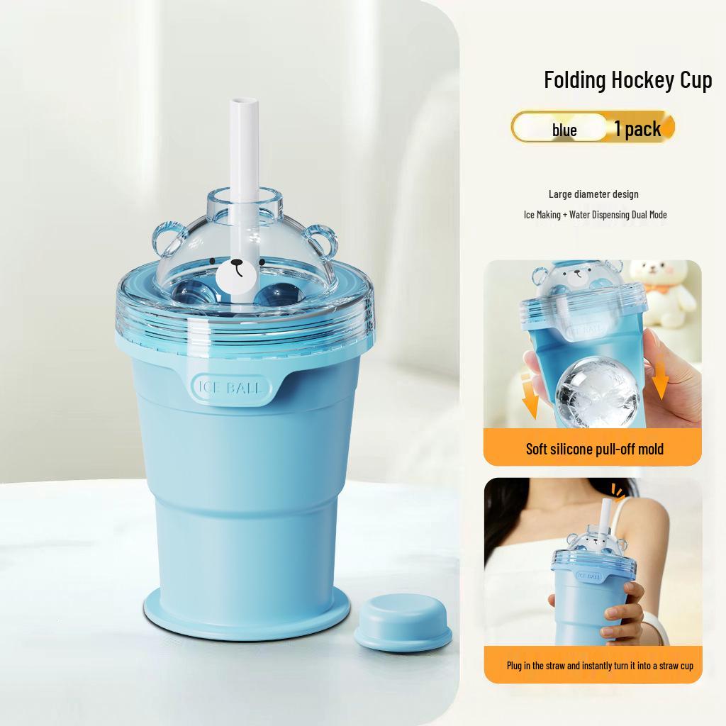 Portable Food-Grade Ice Ball Maker: Cute Folding Ice Hockey Cup for Whiskey & Home Use