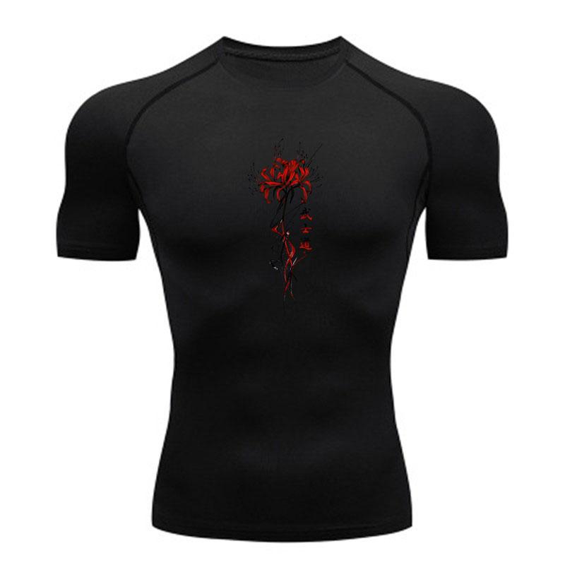 Men's Compression Workout Tshirt, Casual Red Spider Lily Bus