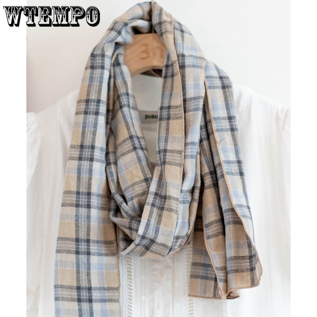 Cotton Plaid Scarf for Both Male and Female Students Versatile and Warm Long Silk Scarf