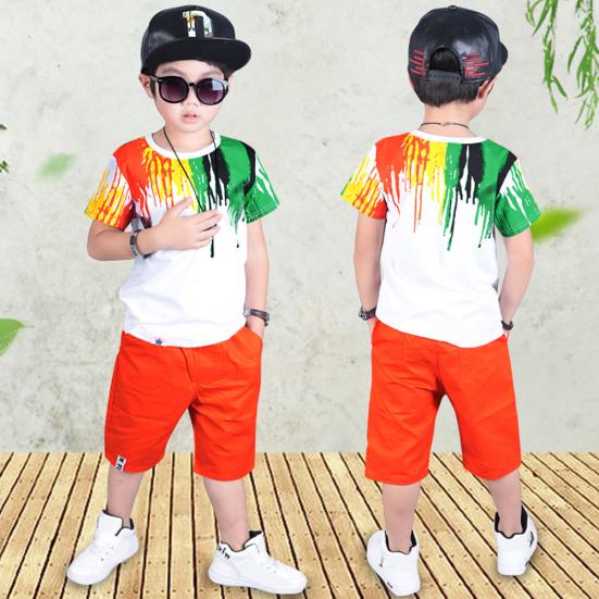 2 Pezzi Stile Hiphop Bambino Ragazzo Maglietta a Maniche Corte Top Pantaloni con Elastico in Vita Outfit