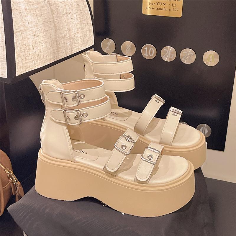 Thick-soled belt buckle new sandals women's fashion versatile muffin shoes soft leather summer high-top cool boots