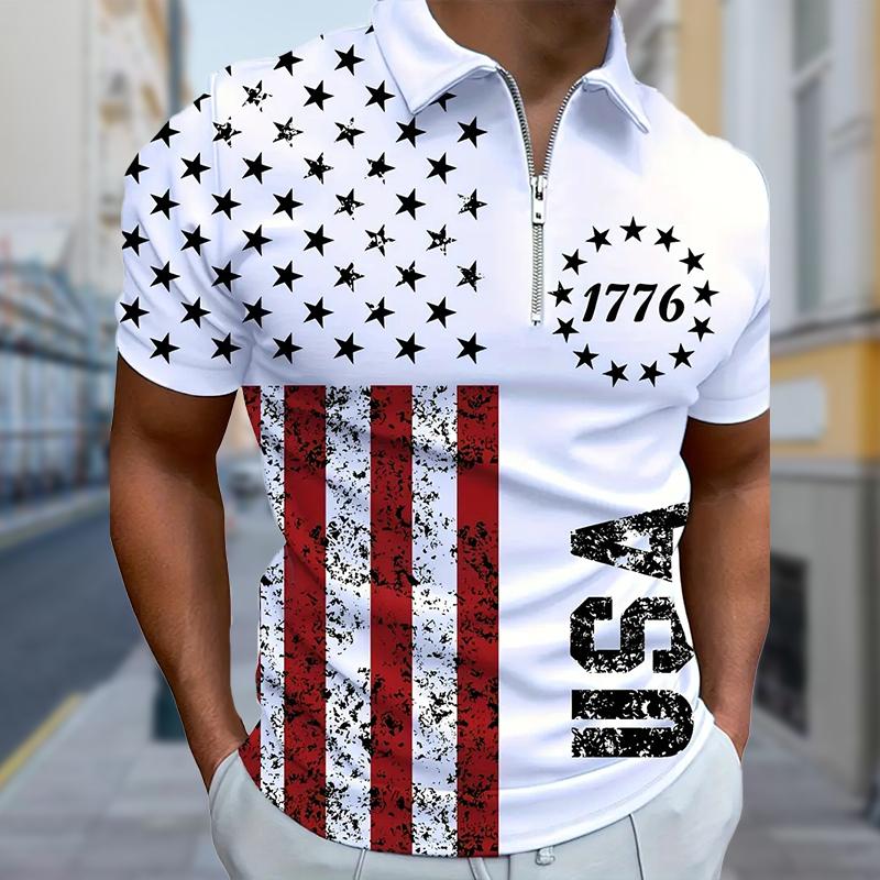 Men's Shirt Polo Casual Zip Short Sleeve Fashion Casual Zipper Summer Spring Regular Fit 3D Little Wolf Print Shirt