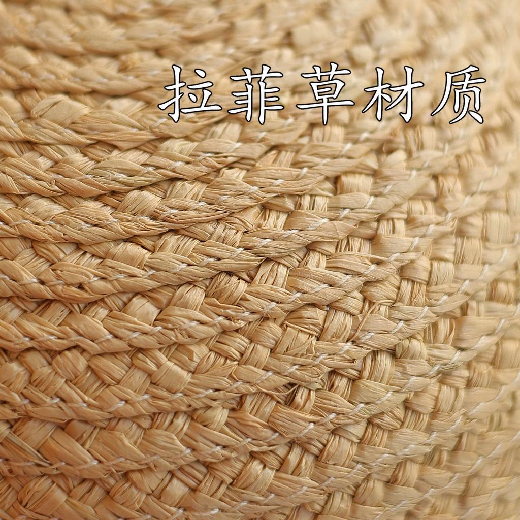 Lafite Grass Model~ Sweet Contrasting Color Bow Versatile Straw Hat Summer Travel Sun Protection Fisherman Basin Hat