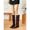 Cowhide version~ Two-piece inner heightening trouser boots, long boots for women, two square-headed Martin boots for women, thin knight boots