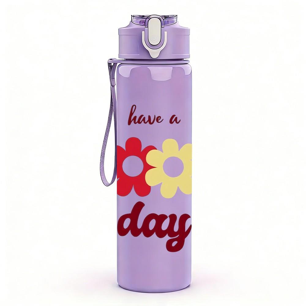 1PC Have A Good Day Soft Pastel Lettering Art 750ml Color Plastic Sports Water Bottle Leakproof Flip Straw Lid Suitable for Sports Office Home Use