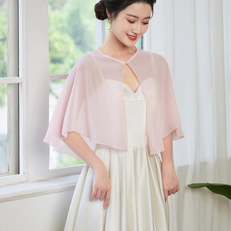 Elegant 2025 Chiffon Pearl Shawl for Summer: Women's Sun Protection Cape & Bridal Bridesmaid Accessory