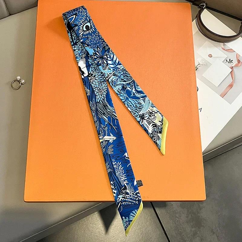 Women Narrow Thin Scarf Horse Print Long Ribbon Scarf Handle Bag Multi-Function Decorative Neckerchief Hair Tie Band