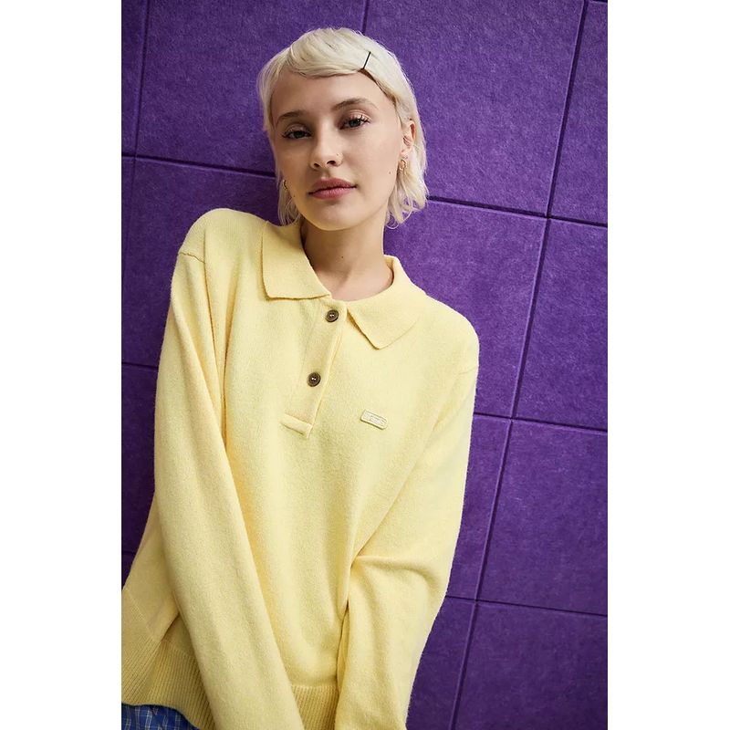 UO ~ IET * S * Frans... Retro Preppy Casual Furry Polo Collar Long sleeve Knit