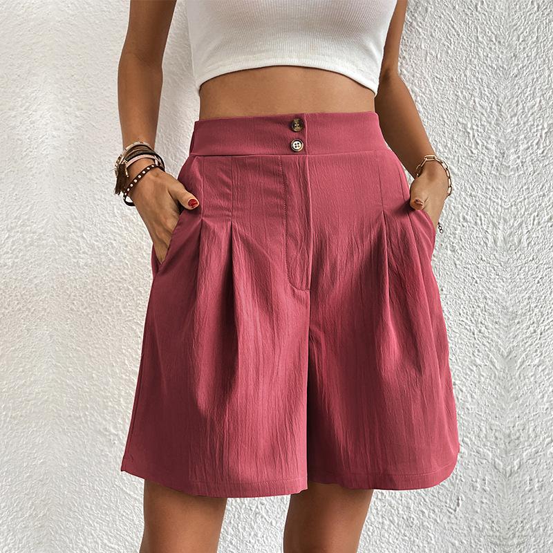 [Pantalones Cortos de Color Sólido de Cintura Alta] Pantalones Cortos de Cintura Alta de Color Sólido, Pantalones Cortos Casuales Sueltos de Pierna Ancha Para Verano, Ropa de Mujer
