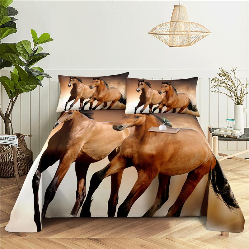 White Horse Bed Sheet 2/3pcs Set 3D Printed Animal Polyester Bed Flat Sheet With Pillowcase Bed Linen For Kids Baby Adult