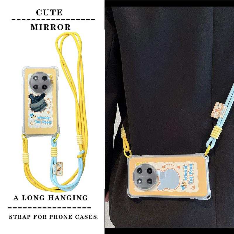 KEYSION Crossbody Strap Phone Case for HONOR X9c 5G Cute Cartoon Long Lanyard Mirror Shockproof Cover for Huawei Magic 7 Lite 5G