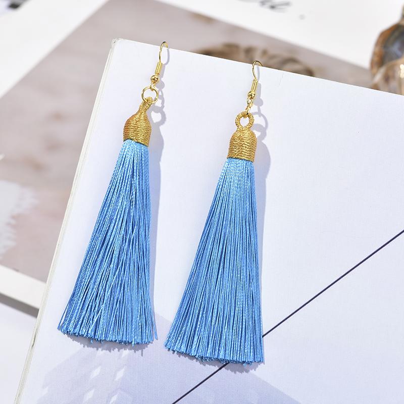 Fashion Tassel Earrings Women Silk Fabric Gold Color Rope Wrap Fringe Long Drop Dangle Earings For Girls Bohemia Wedding Jewelry
