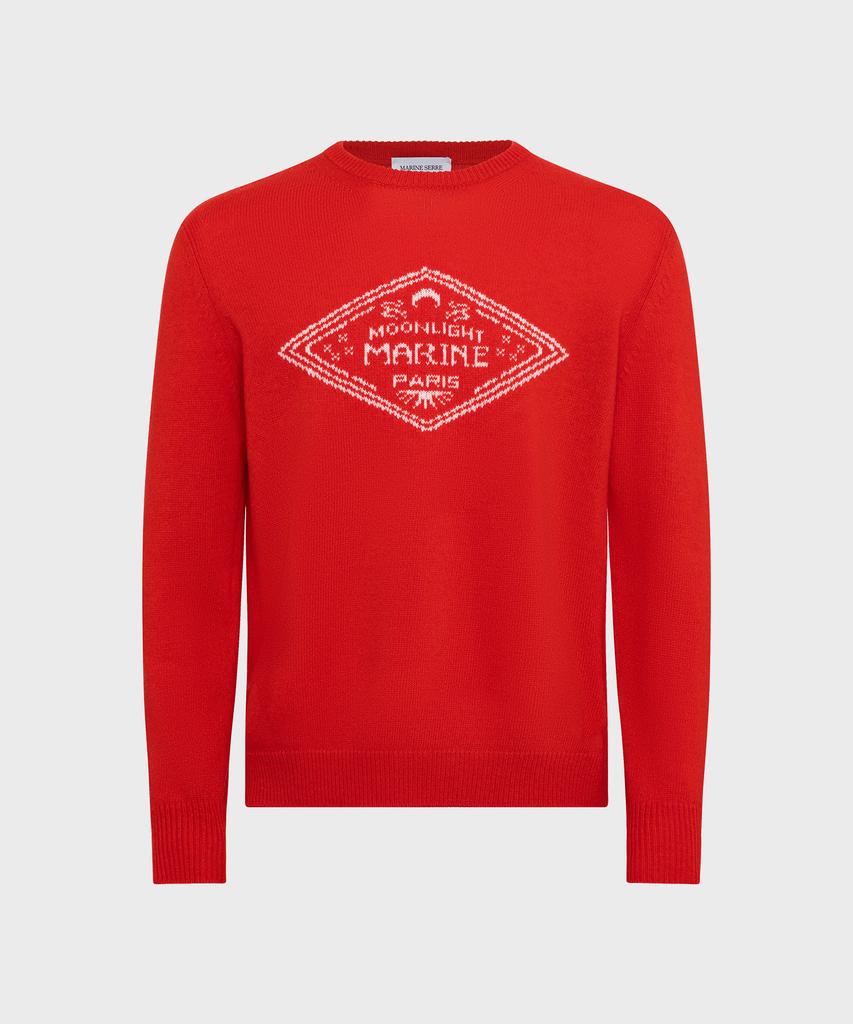 MARINE SERRE (M) Clean Wool Knit Crewneck Sweater Red
