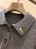 Celebrity Style Hedgehog Embroidery Cashmere Polo Collar Knitwear Women's Spring Autumn Loose Sweater Base Layer Wool Sweater