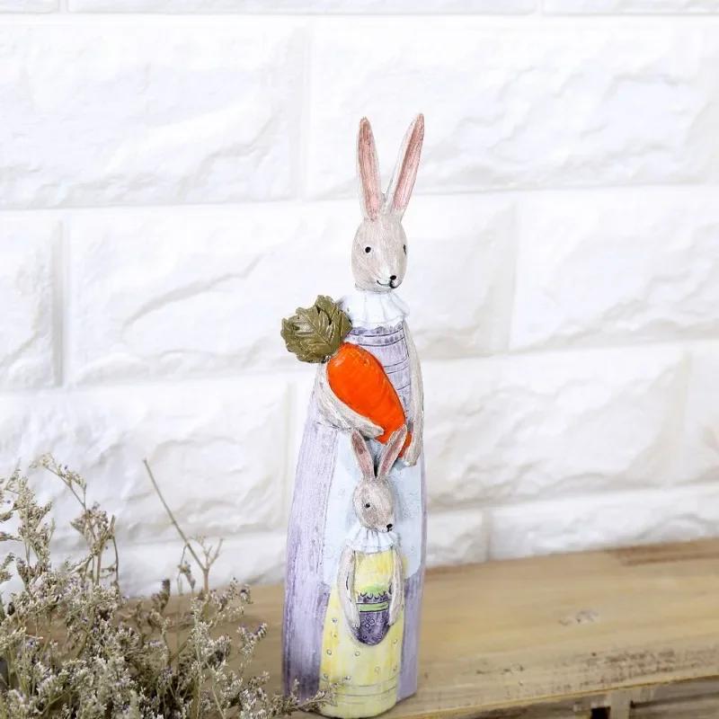 2pcs/set New Creative Couple Rabbit Ornaments Vintage Old Imitation Wood Carving Gifts Resin Crafts Home Decoration Accessories