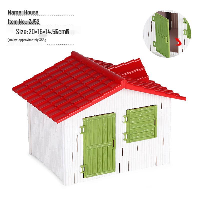 Thatched Cottage Farm Scene Model: Horse Washing, Poultry Ranch, Sandbox Scenery Ornament