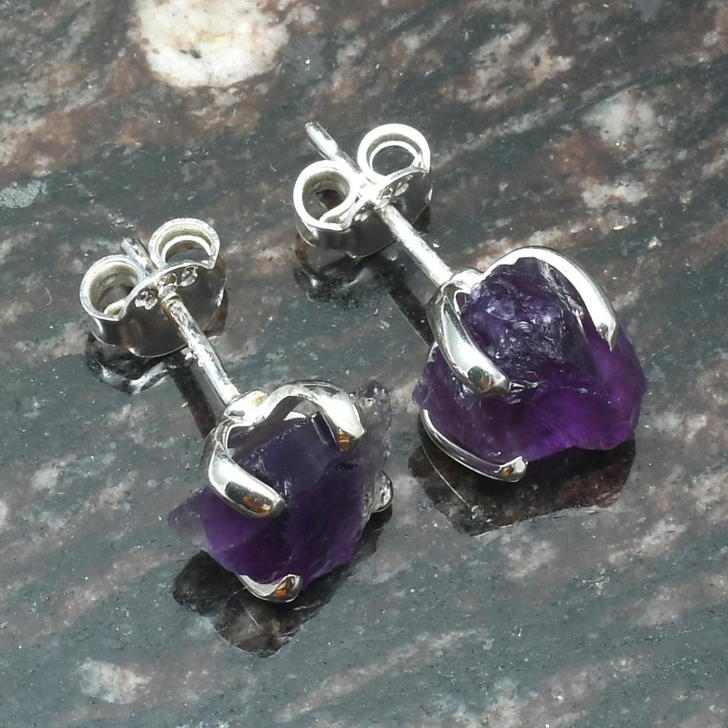 Purple Color Amethyst Rough Gemstone Stud Earrings, 925 Sterling Silver, Stud Earrings, Handmade Stud Earring Jewelry, Gift for Easter