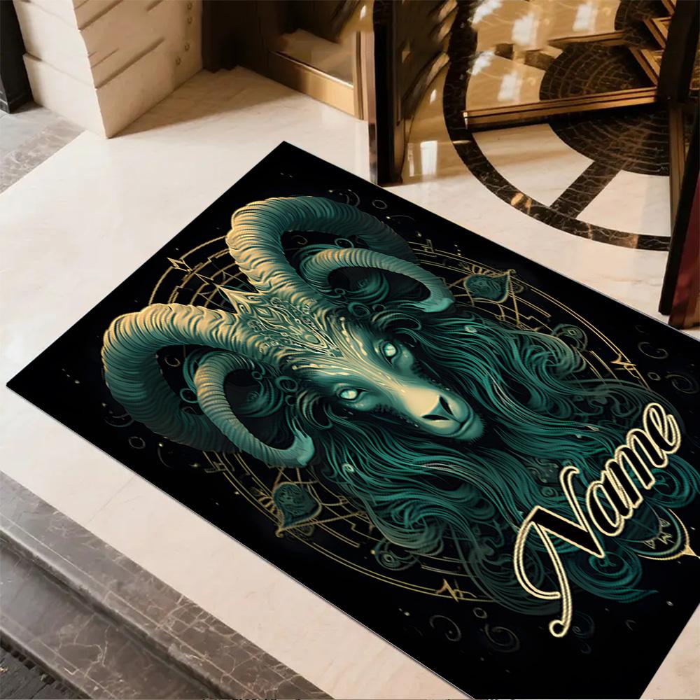 Aries Zodiac Portrait Personalized Name Carpet Perfect for Decorate Room Balcony Dining Room Outdoor Antislip Carpet Office Home Decor