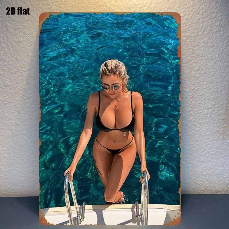 Vintage Metal Sign Art, Sexy Lady Garage Decor, Bar Bedroom Wall Tin Poster