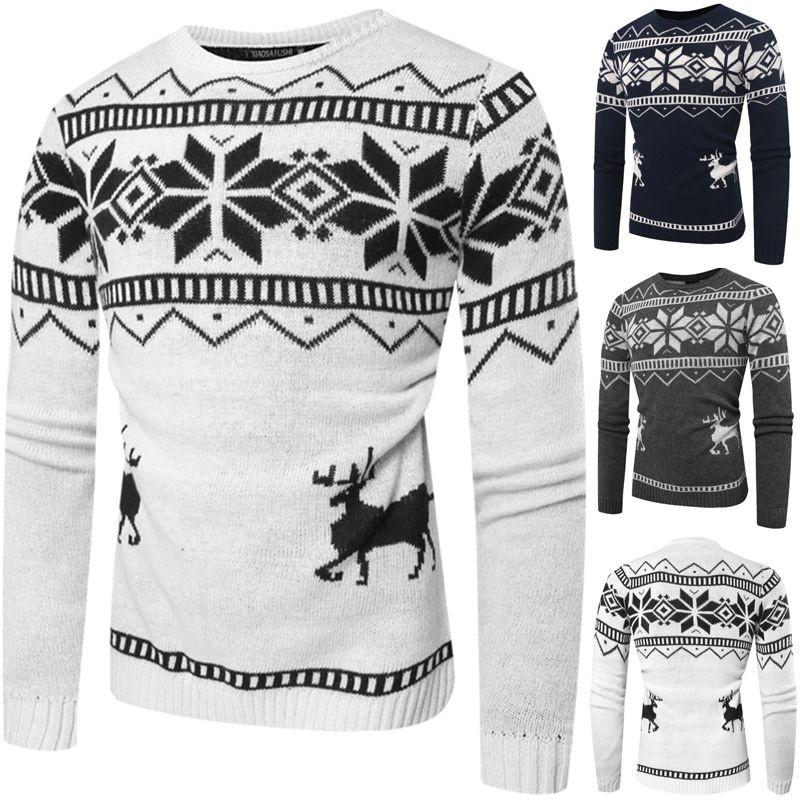 Neck O Mens Sweater Sweatshirt Deer Printed Winter Christmas Knitwear Pullover